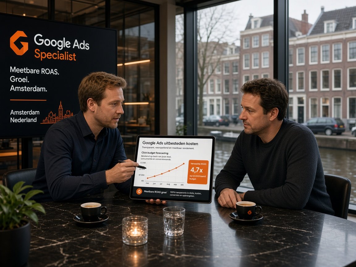 Transparante zoekmachine adverteren kosten en Google Ads uitbesteden strategiegesprek in Amsterdam