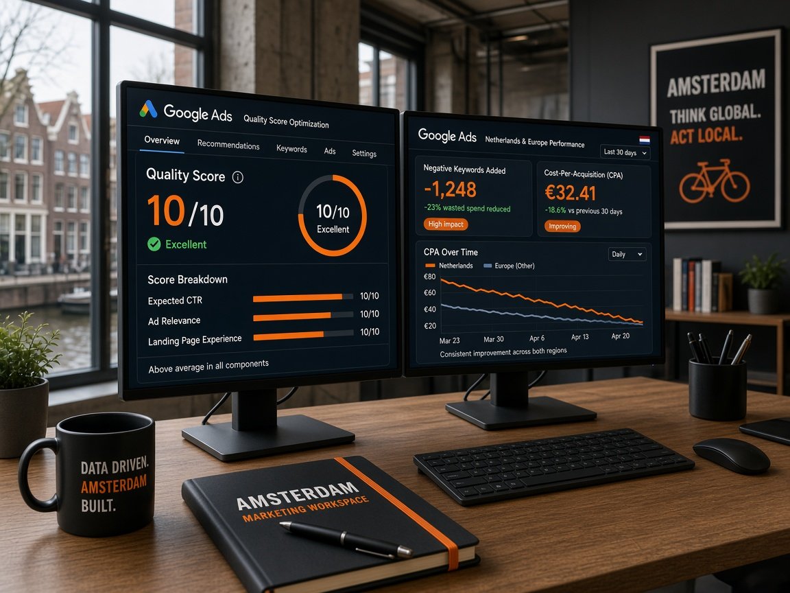 Google Ads specialist voor zoekmachine adverteren met 10/10 kwaliteitsscore, uitsluitingszoekwoorden en lagere CPA